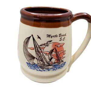 vintage myrtle beach stoneware tan and brown glazed coffee mug. 10oz
